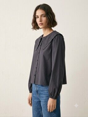 Zara Embroidered Eyelet Statement Collar Blouse L Boho Cottagecore Whimsigoth
